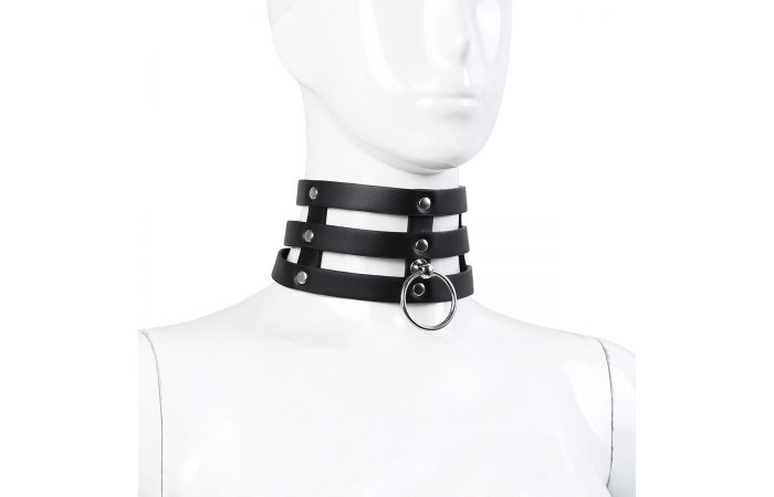 Δερμάτινο κολάρο με κρίκο tripple o-ring Strap collar pu leather