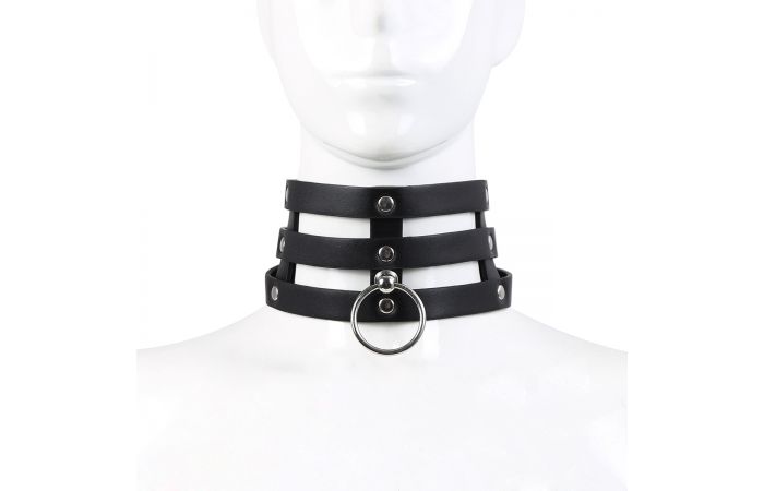 Δερμάτινο κολάρο με κρίκο tripple o-ring Strap collar pu leather