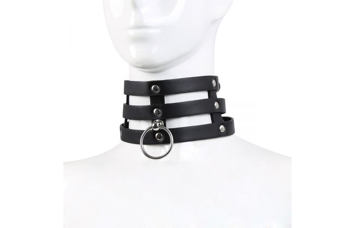 Δερμάτινο κολάρο με κρίκο tripple o-ring Strap collar pu leather