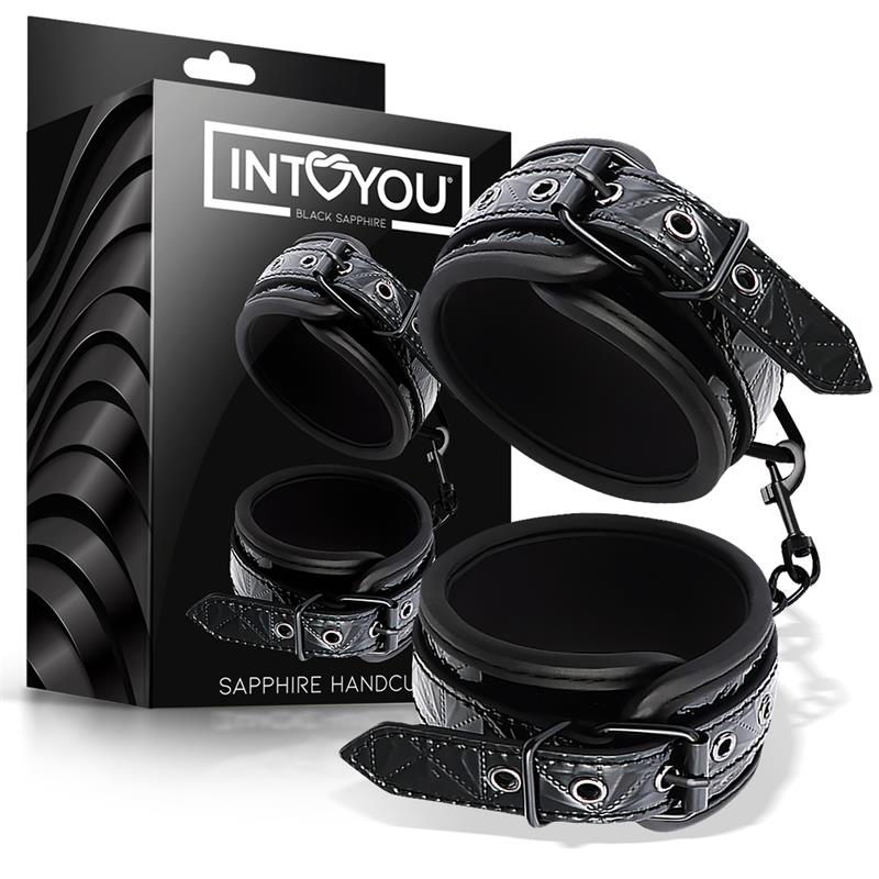 Δερμάτινες χειροπέδες μαύρες - black saphire adjustable handcuffs saphire vegan leather