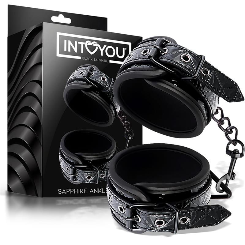 Δερμάτινες ποδοπέδες μαύρες - black saphire adjustable ankle cuffs saphire vegan leather