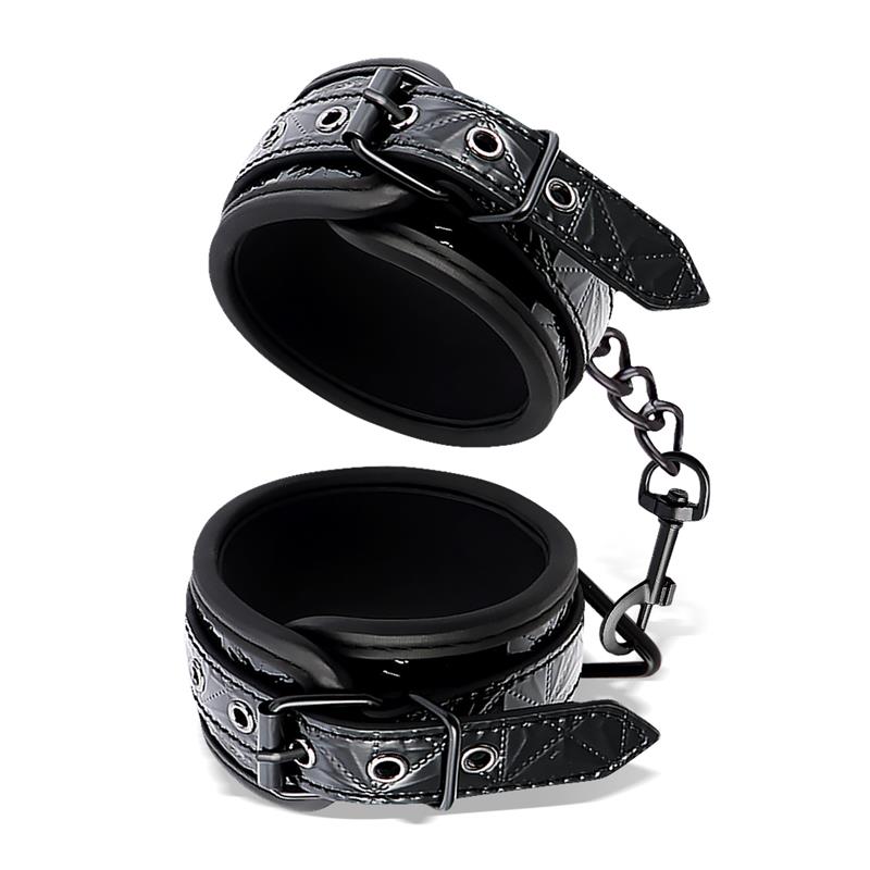 Δερμάτινες ποδοπέδες μαύρες - black saphire adjustable ankle cuffs saphire vegan leather