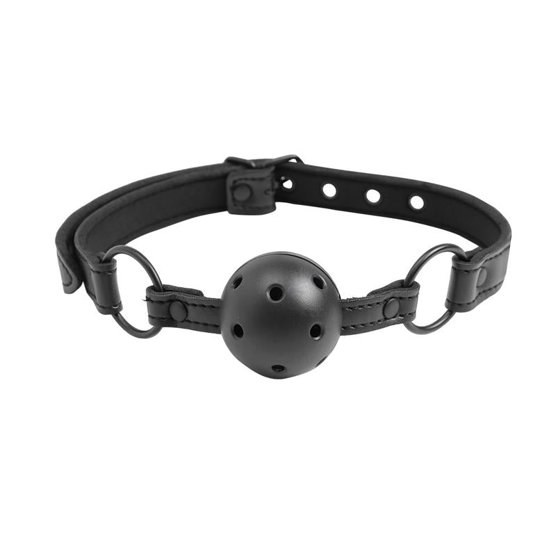 Δερμάτινο φίμωτρο με ανοιχτή μπάλα -intoyou  black shadow adjustable breathable ball gag vegan leather