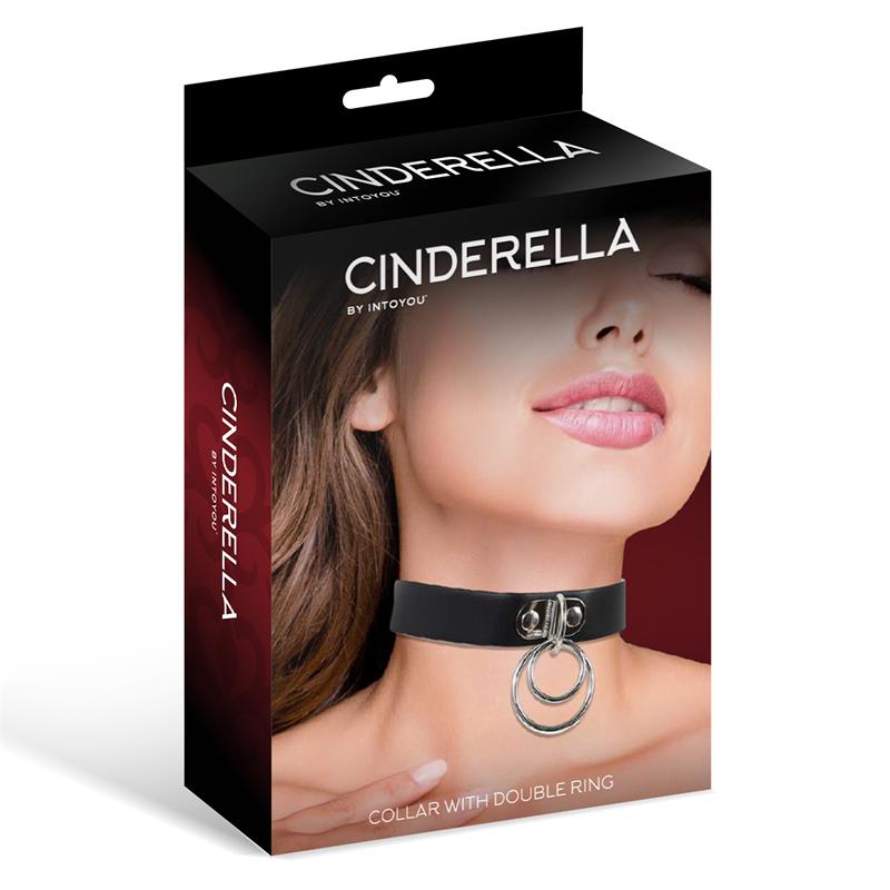 Δερματινο κολαρο με κρικο - cinderella collar with double ring vegan leather one size