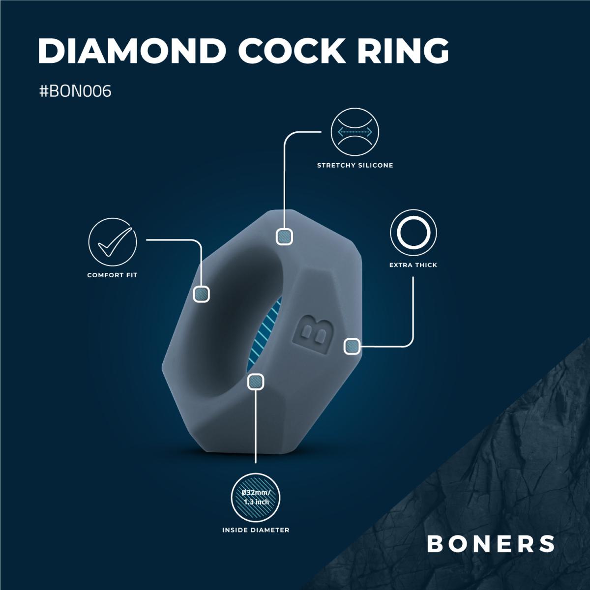 Δαχτυλίδι πέους -boners diamond cock ring - grey